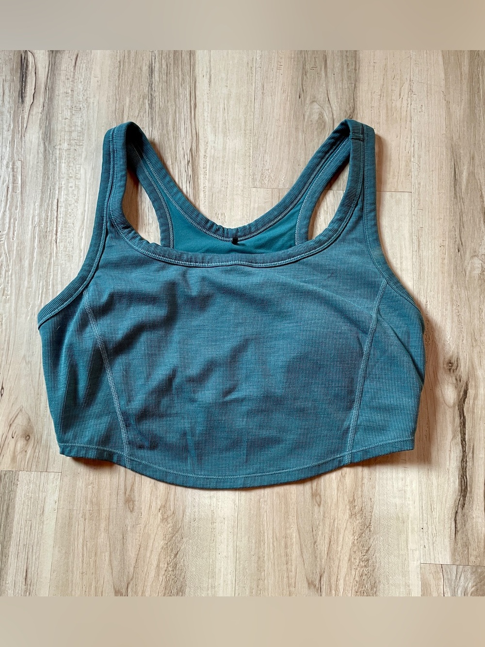 PRANA Teal Seamless Racerback Crop built in Bra, size: Large